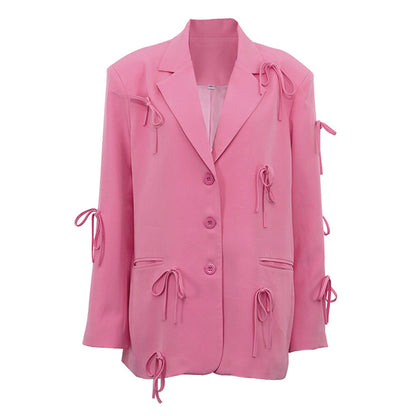 Women's Pink Bow Detail Oversized Casual Blazer
