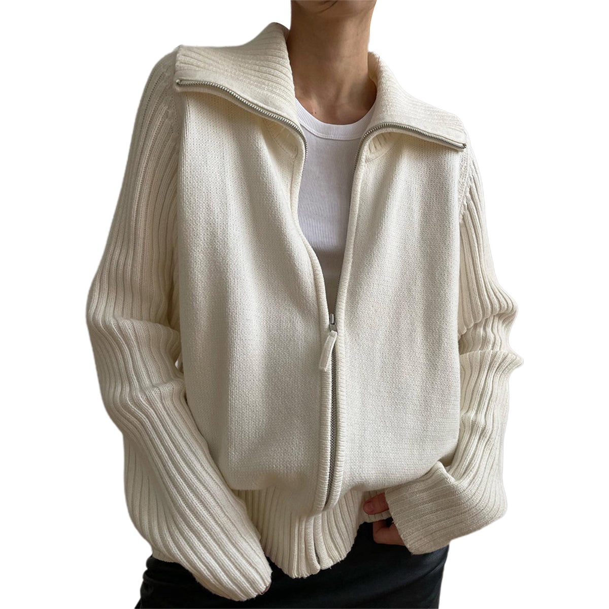 Women's Y2K Oversized Full Zip Collar Cardigan Sweater