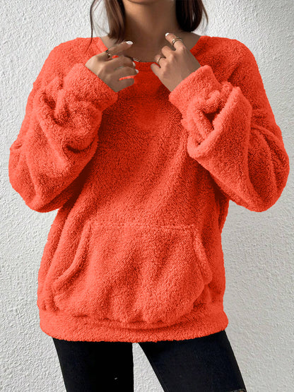 Women's Sherpa Fleece Crewneck Sweatshirt Pocket