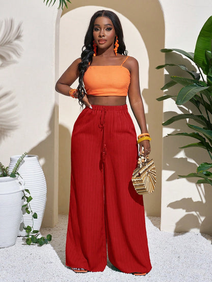Women's High Waist Drawstring Wide Leg Palazzo Pants