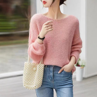 Womens Fuzzy Oversized Sheer Sweater Boat Neck White