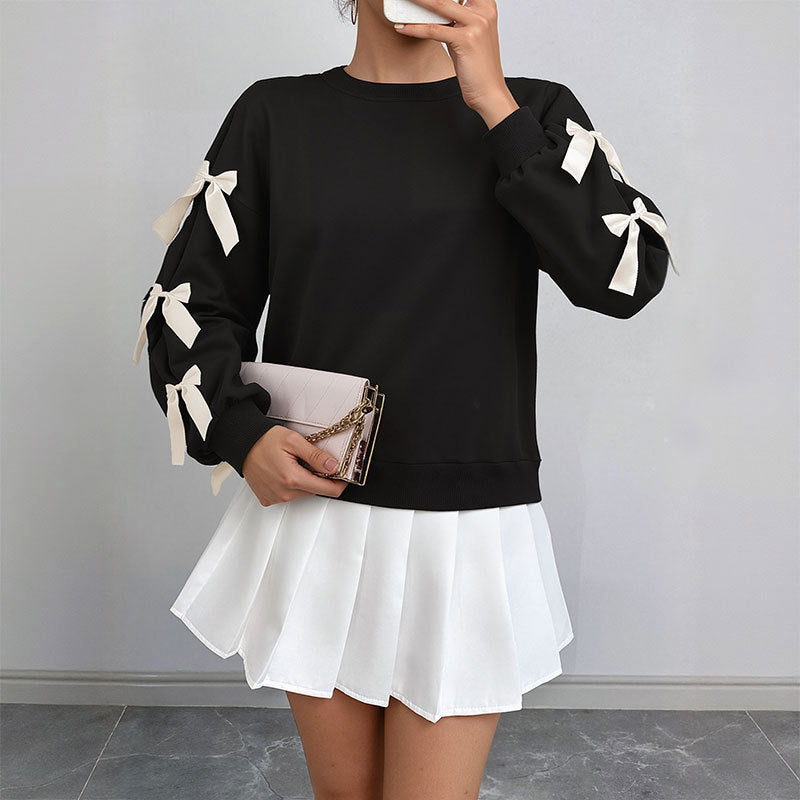Bow Sleeve Round Neck Long Sleeve Sweatshirt