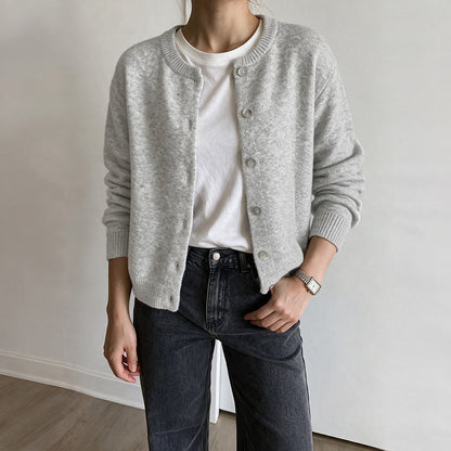 Women's Oversized Crew Neck Button Knit Cardigan