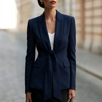 Women's Tie Front Blazer Casual Lightweight Shawl Collar