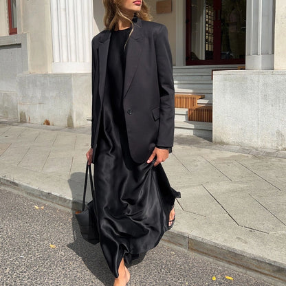 Elegant Satin Long Sleeve Bodycon Maxi Dress