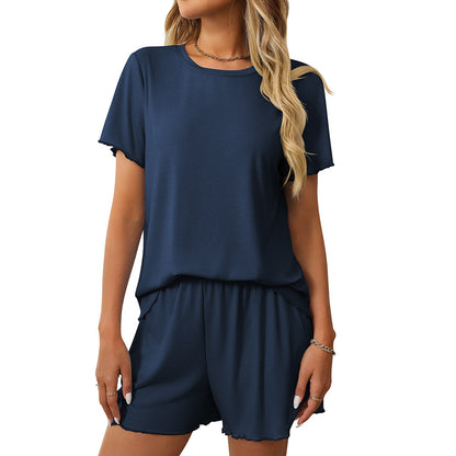 Solid Color Pajama Set - Short-Sleeve Loungewear