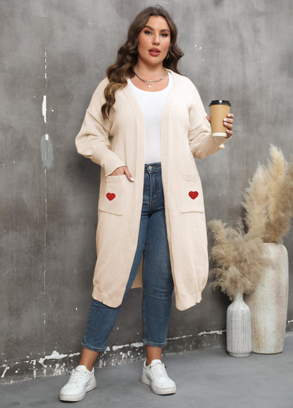Women's Loose Medium and Long Double Pocket Lantern Sleeve Sweater Cardigan Jacket