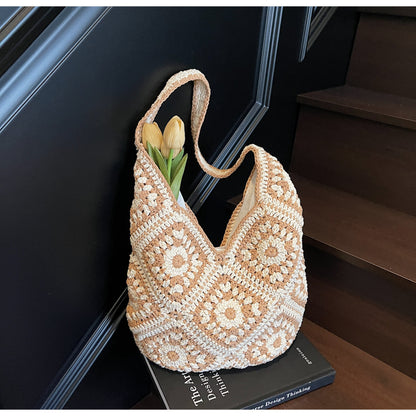 Crochet Knit Tote Bag Boho Shoulder Bag for Women