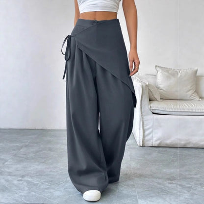 Women's High Waist Wide Leg Dress Pants Asymmetrical Tie