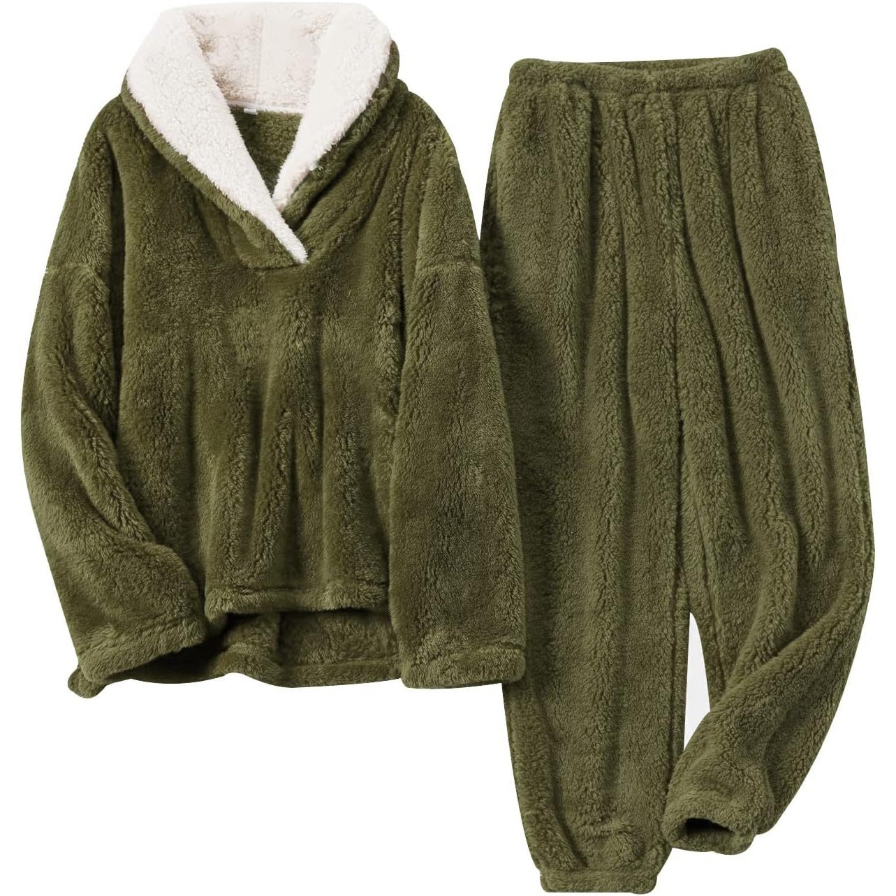 Women's Fuzzy Sherpa Pajama Set Winter Thick Lounge Wear