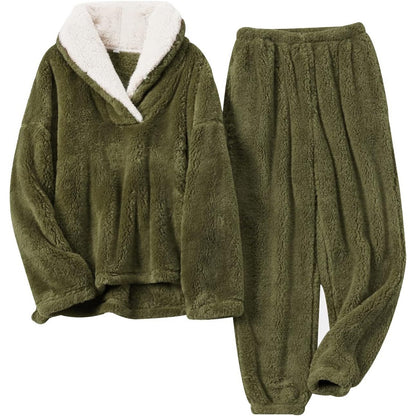 Women's Fuzzy Sherpa Pajama Set Winter Thick Lounge Wear