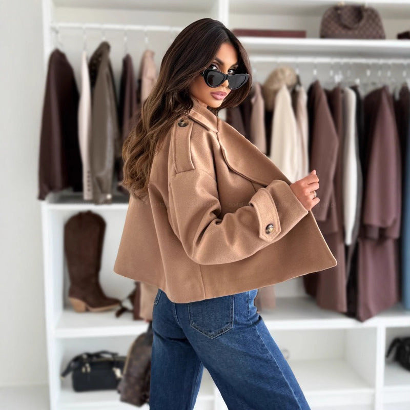 Women's Oversized Cropped Blazer Jacket Lapel Long Sleeve