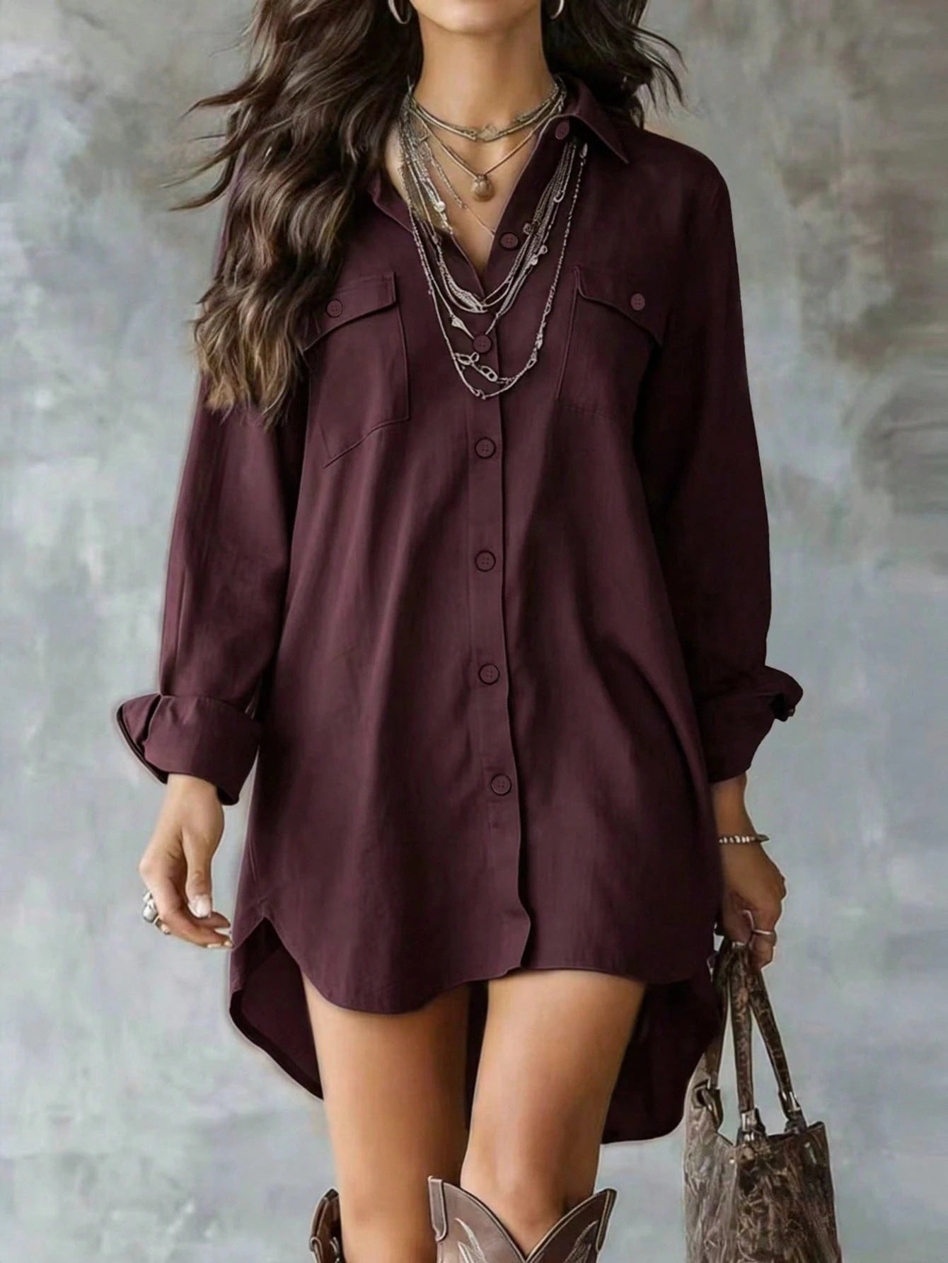 Oversized Long Sleeve Button Down Shirt Dress Mini