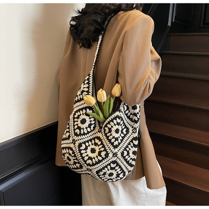 Crochet Knit Tote Bag Boho Shoulder Bag for Women