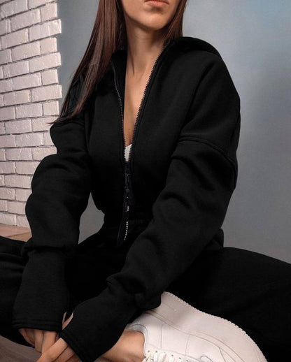 Women's Zip Up Hooded Fleece Jumpsuit Streetwear