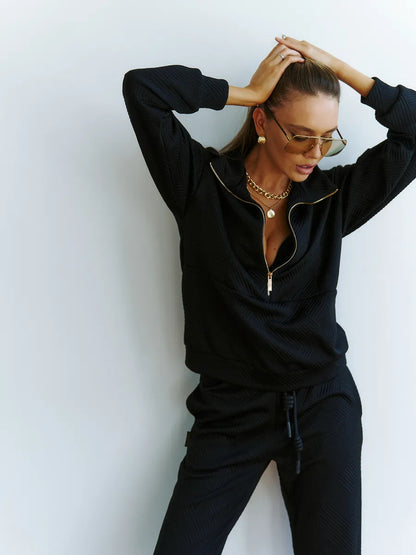 Women's Textured Half Zip Sweatshirt Jogger Set