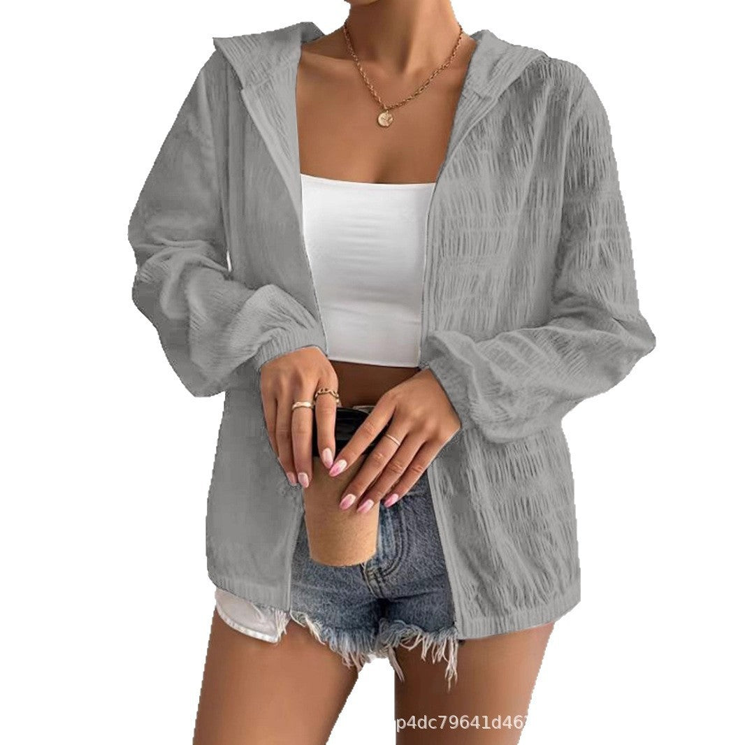 Women's Textured Lightweight Zip-Up Hooded Jacket