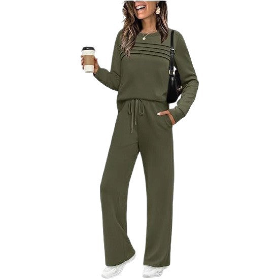 Women's 2 Piece Lounge Set Long Sleeve Wide Leg Pants