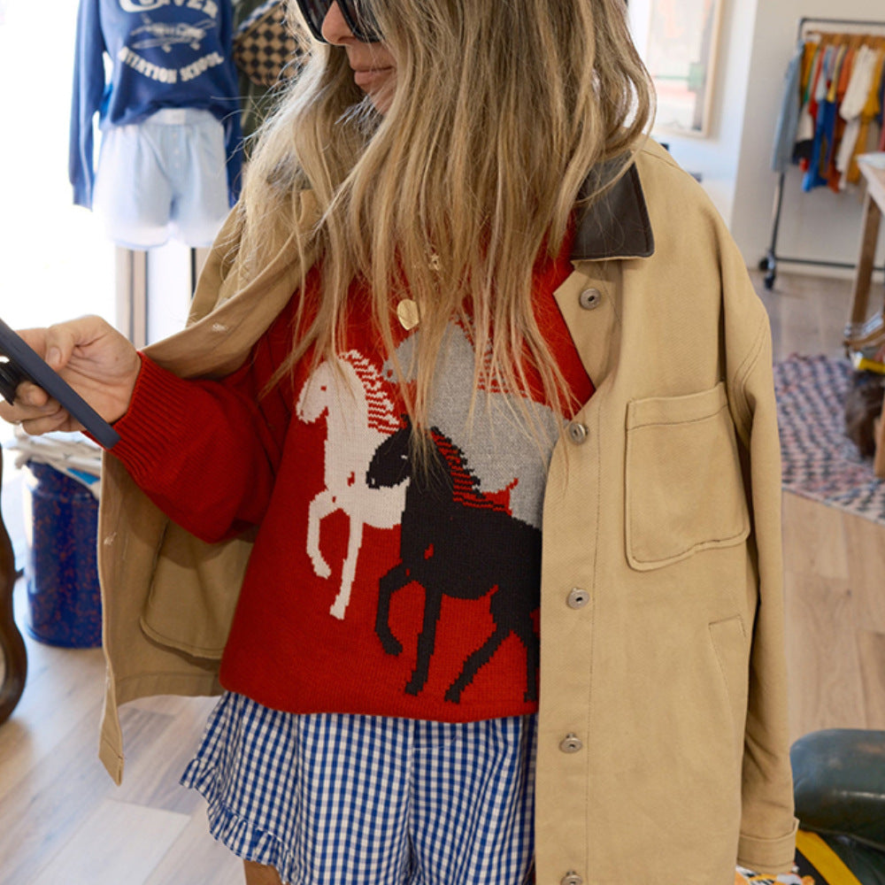 Oversized Chunky Horse Graphic Crewneck Sweater