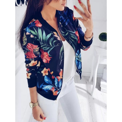 Women's Floral Cropped Zip Up Lightweight Jacket