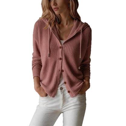 Women's Oversized Hooded Knit Cardigan Button Front