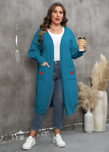 Women's Loose Medium and Long Double Pocket Lantern Sleeve Sweater Cardigan Jacket