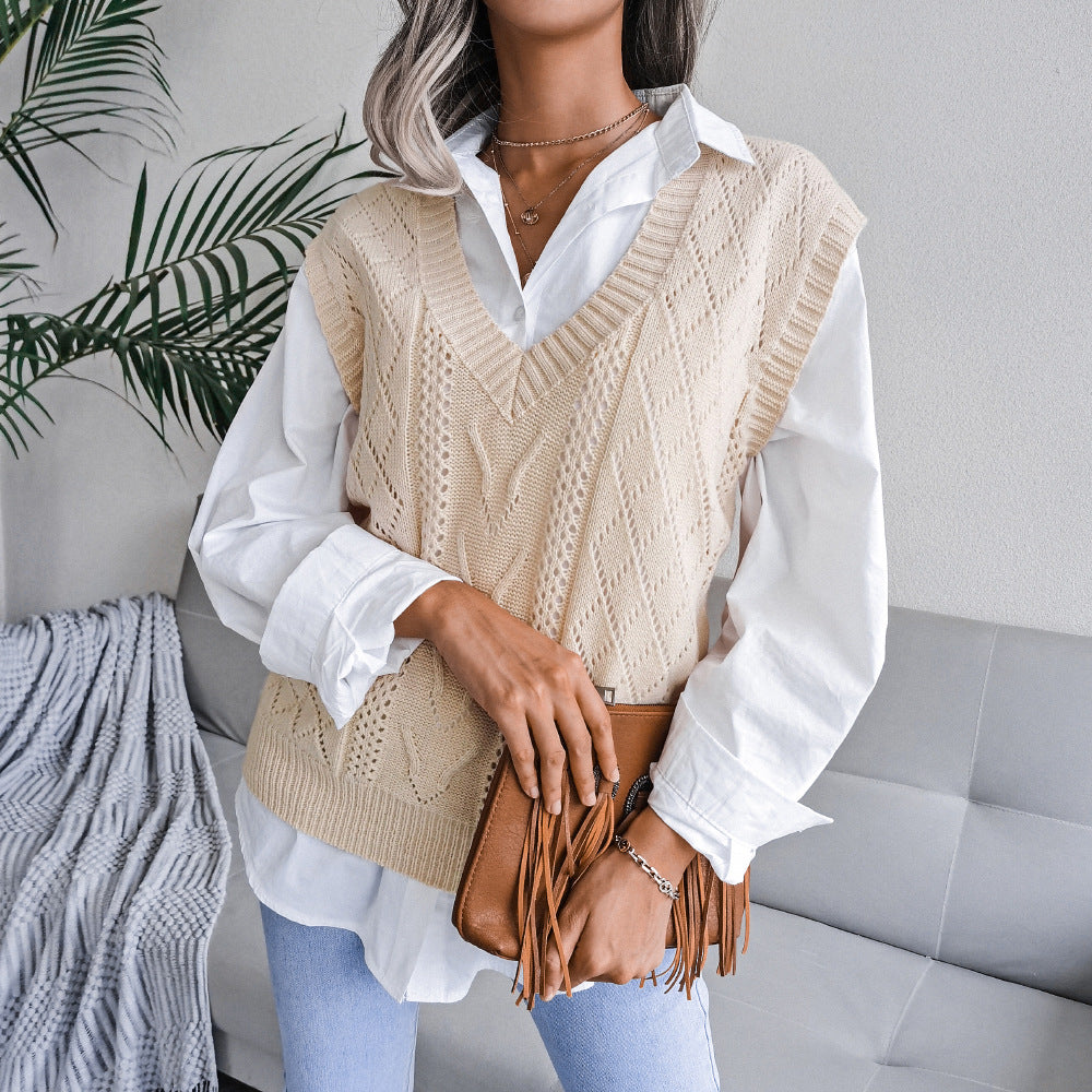 Knit Sweater Vest Women | V Neck Cable Knit Pullover