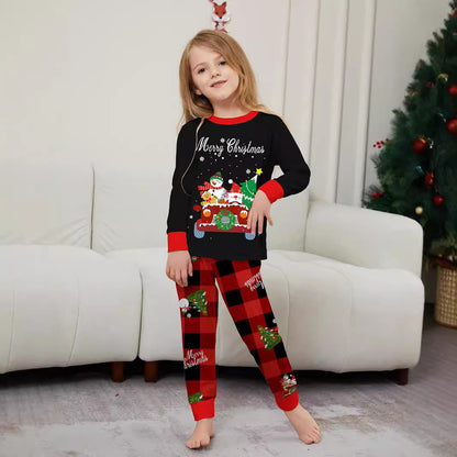 Parent-child Clothing Car Snowman Christmas Tree Print Loungewear Christmas Pajamas