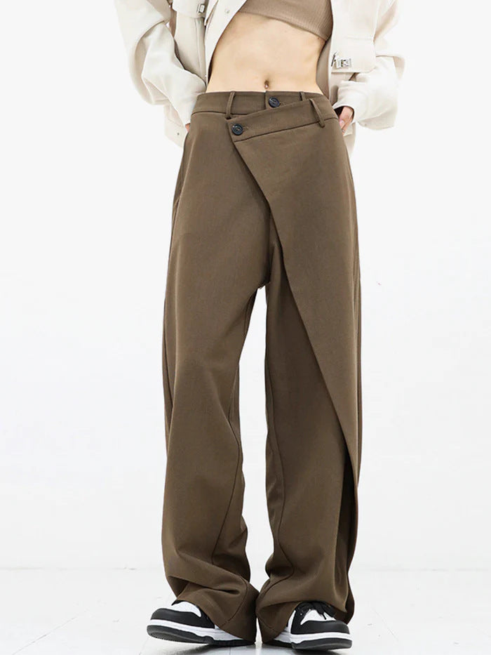 Women's Asymmetrical Button Wide Leg Dress Pants