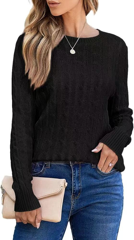 Women's Cozy Cable Knit Crew Neck Pullover Sweater