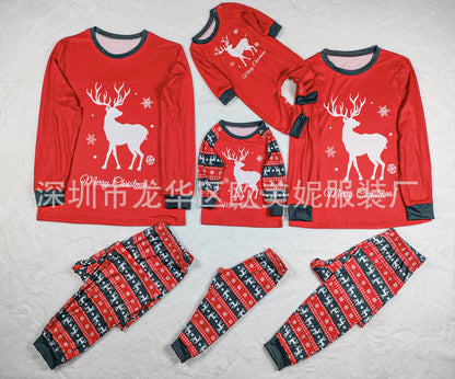 Deer Letter Print Plaid Parent-child Christmas Pajama Set