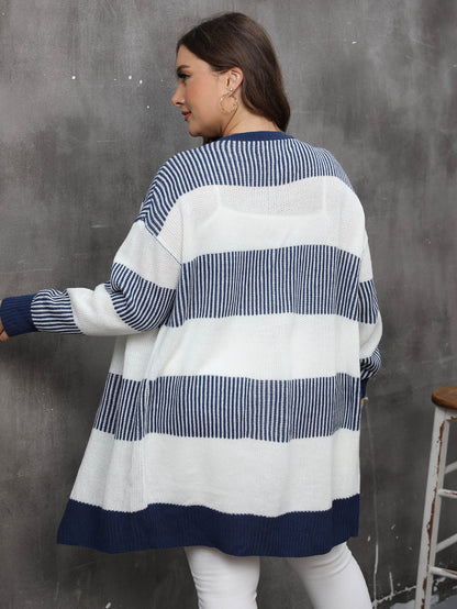 Women's contrasting striped splicing long-sleeved women's casual cardigan jacket