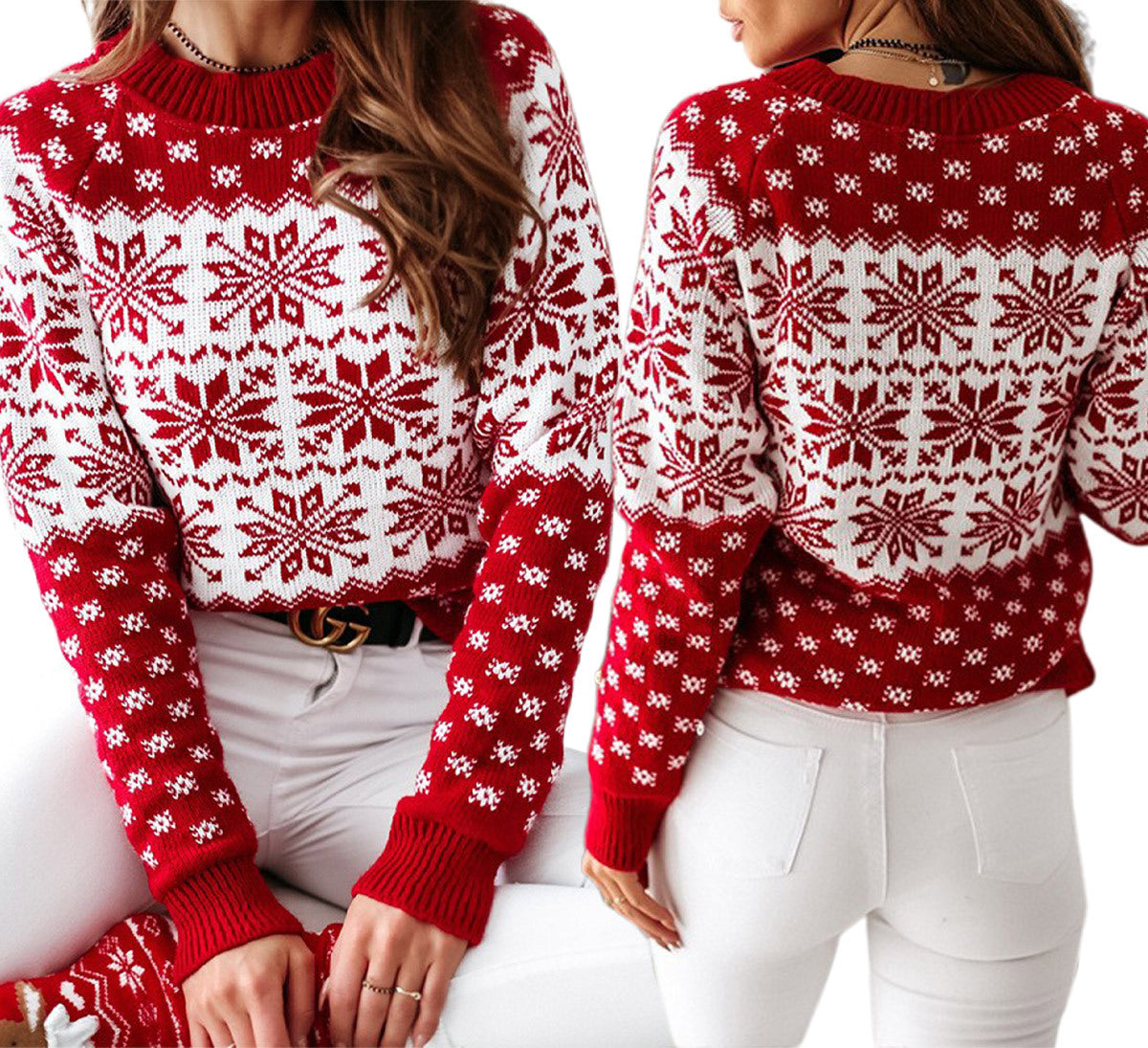 Women Christmas Snowflake Fair Isle Knit Sweater