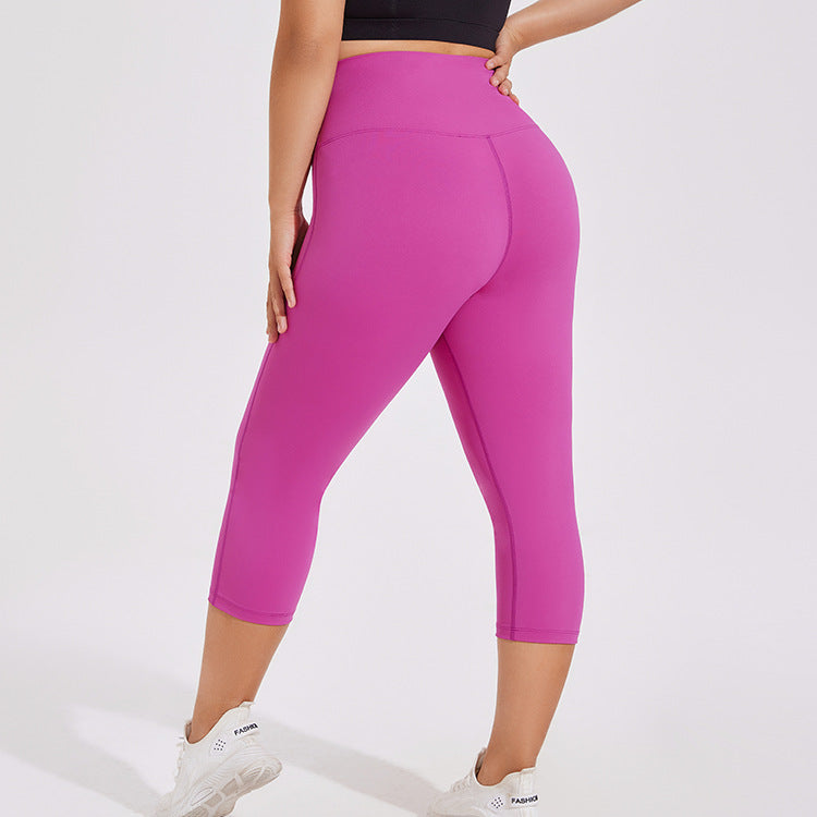 Puls Size Yoga Pants Nude High Waist Peach Hip Sports Capri Pants