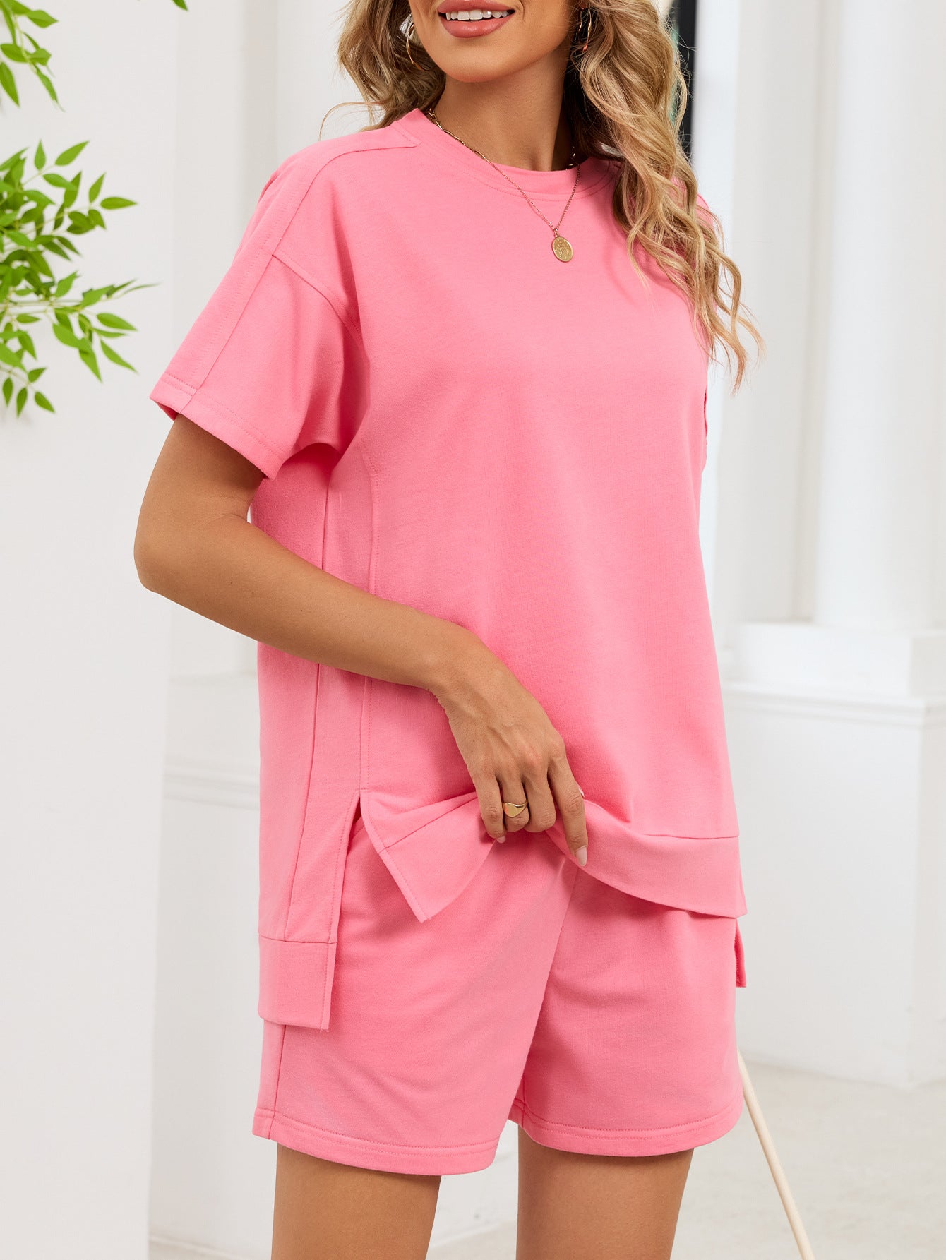 Casual Pocket Tee and Drawstring Shorts Lounge Set