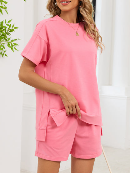 Casual Pocket Tee and Drawstring Shorts Lounge Set