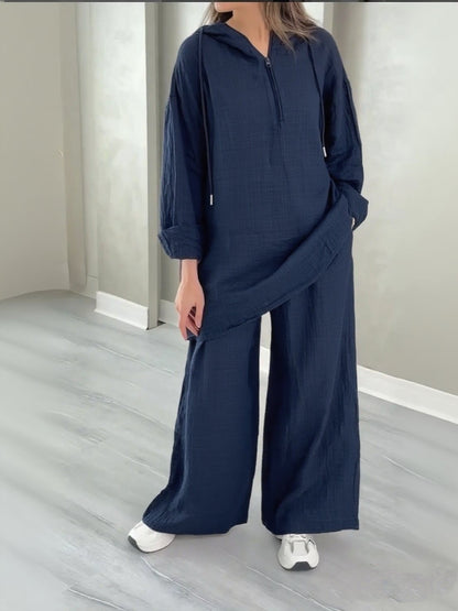 Women's Oversized Half Zip Hoodie Wide Leg Pants Lounge Set
