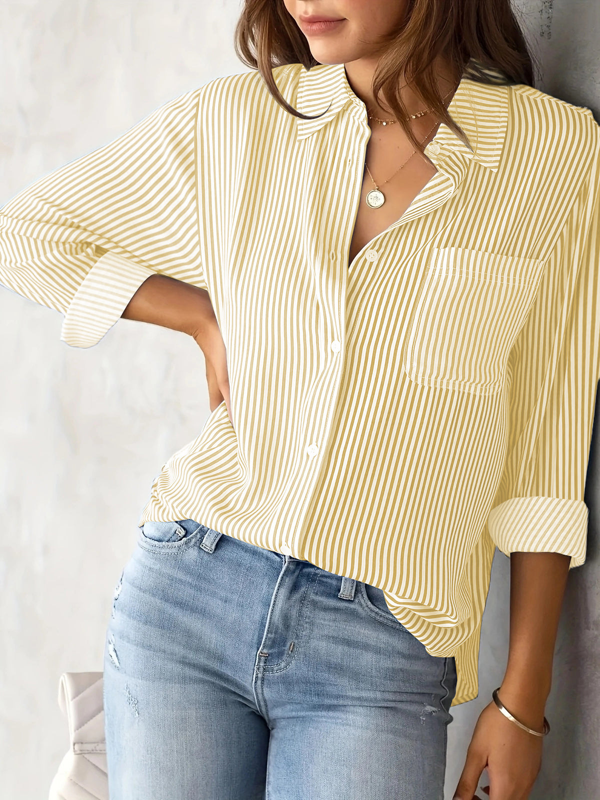 Women's Striped Oversized Button Down Long Sleeve Shirt