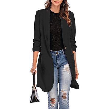 Women's 3/4 Sleeve Longline Blazer with Pockets