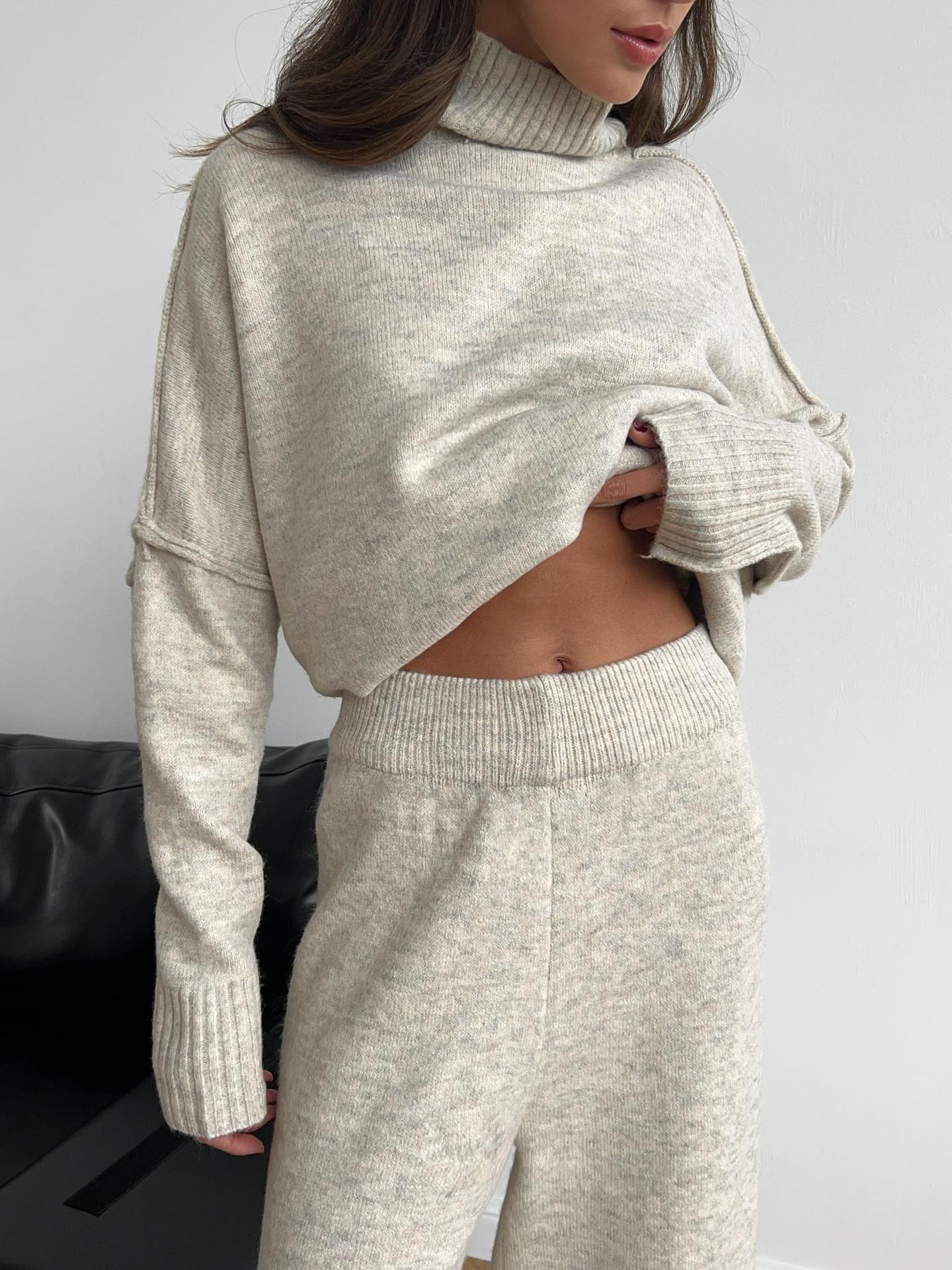 Knit Turtleneck Lounge Set with Wide Leg Pants