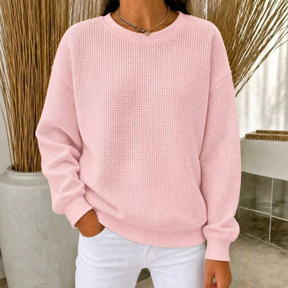 Women's Waffle Knit Oversized Crew Neck Long Sleeve Top