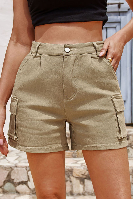 High-Waisted Slim-Fit Cargo Shorts with Pockets for Women