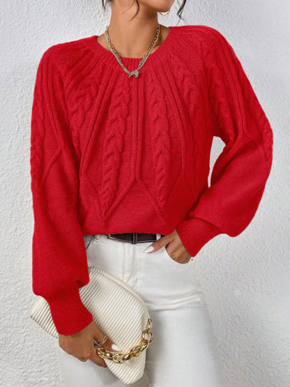 Women's Cable Knit Crewneck Sweater Oversized Long Sleeve