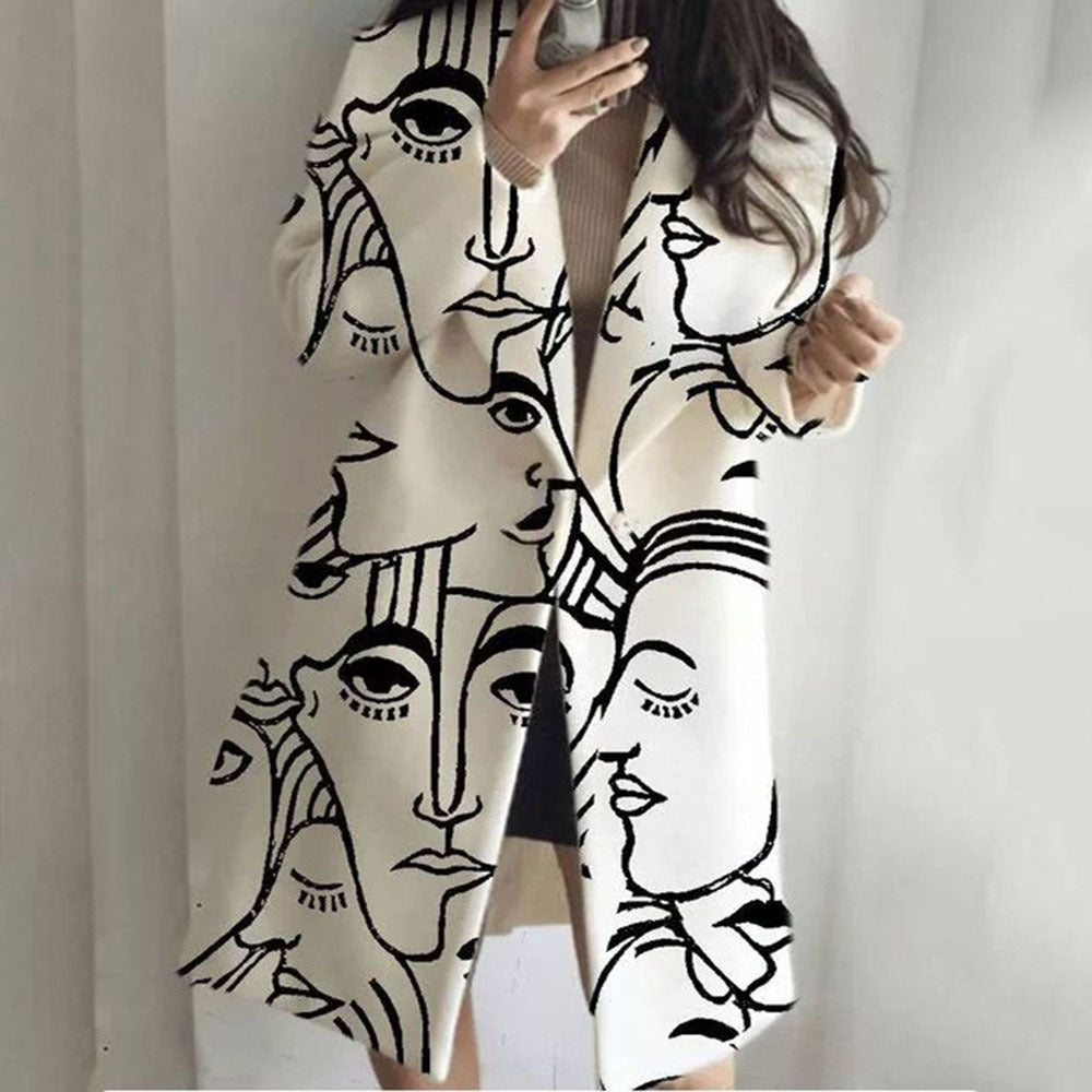 Women's Oversized Long Plaid Printed Coat Jacket