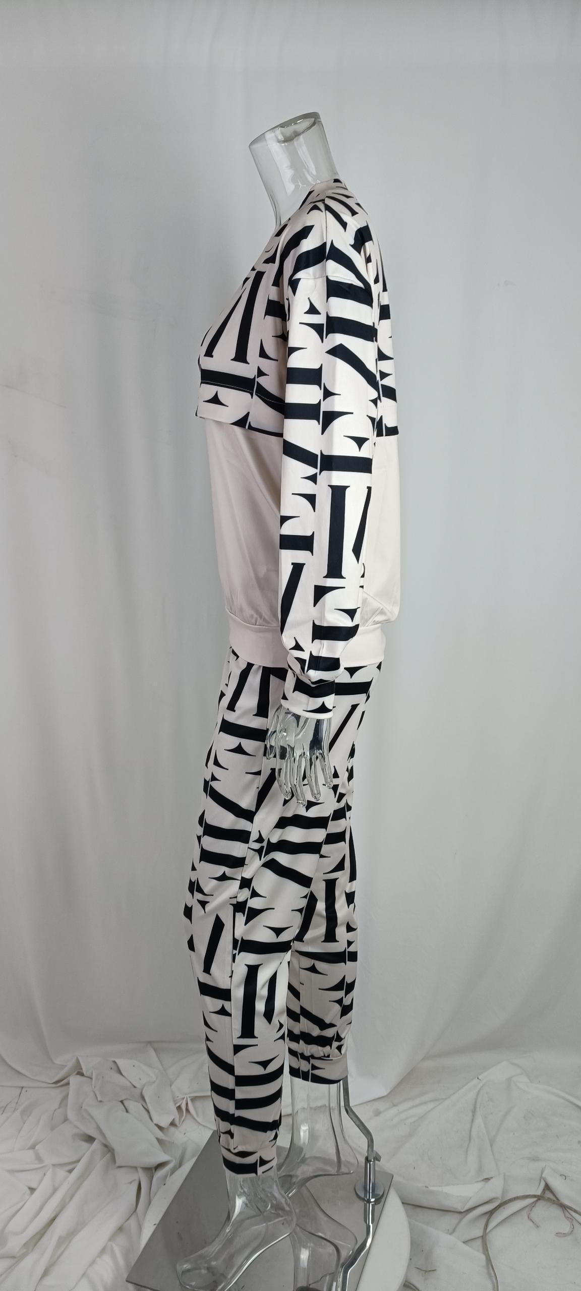 Women's Geometric Print Lounge Set Long Sleeve Top Pants
