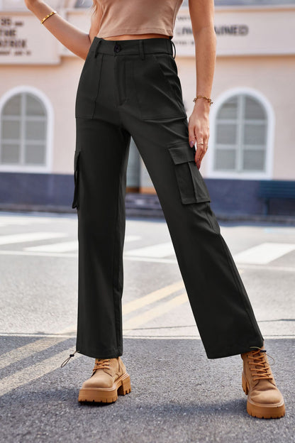 Women's High-Waisted Cargo Pants - Utility Workwear with Pockets