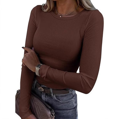 Women's Ribbed Long Sleeve Crew Neck Fitted Tee