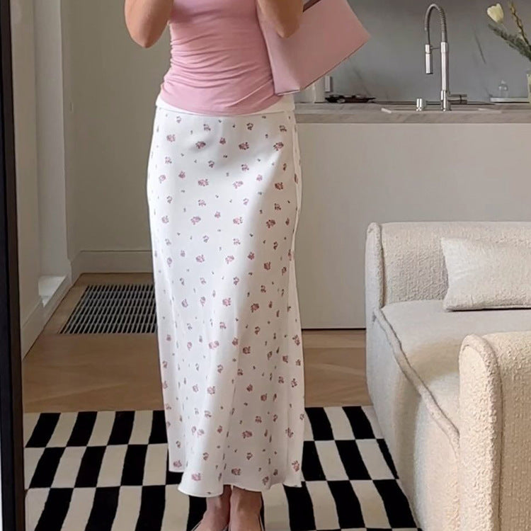 Women's Floral Satin Bodycon Midi Skirt
