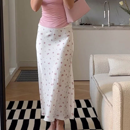 Women's Floral Satin Bodycon Midi Skirt