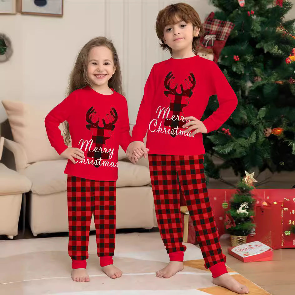 Alphabet Plaid Deer Parent-child Outfit Printed Loungewear Christmas Pajamas